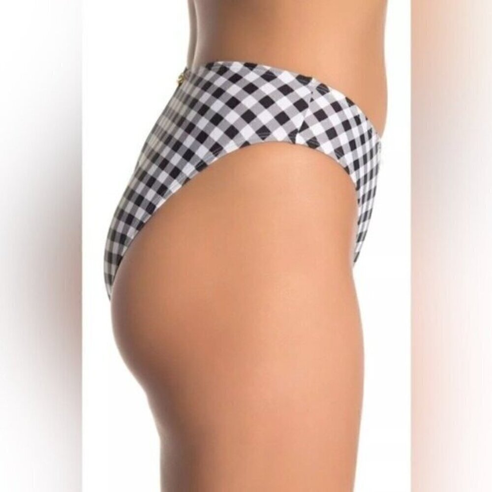 NWT Betsey Johnson High Cut Bikini Bottoms Size Large Black White Gingham Print - Picture 3 of 7